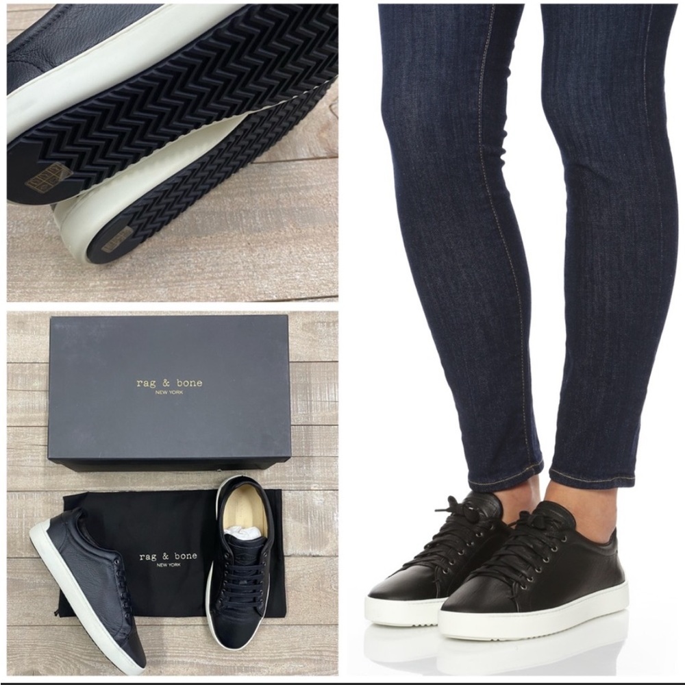 Rag & Bone Kent Lace Up Leather Sneakers In Black size 5